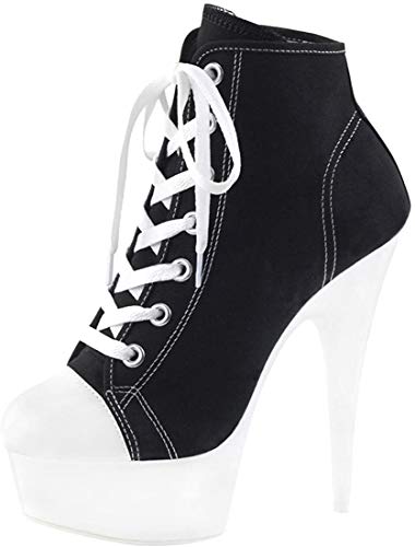 Pleaser Women DELIGHT-600SK-02/BCA/NW Boots, Black Canvas Neon White, 41 EU von Pleaser