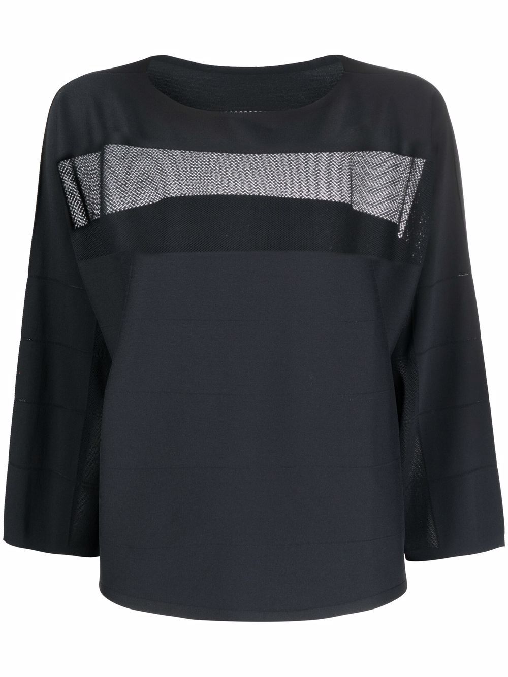 Pleats Please Issey Miyake Cropped-Bluse mit Netzeinsatz - Schwarz von Pleats Please Issey Miyake