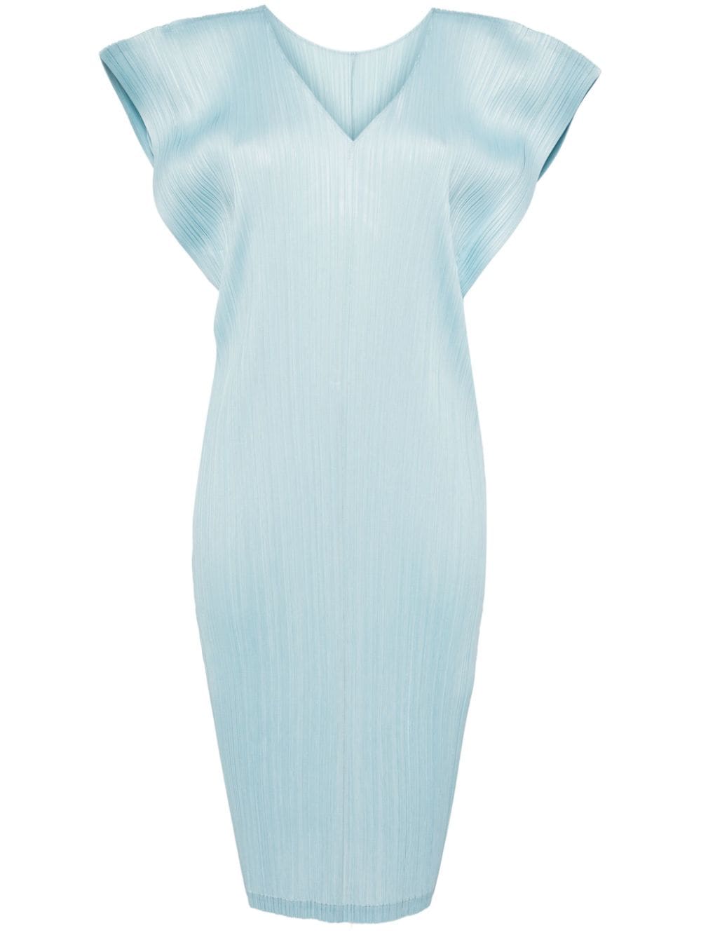 Pleats Please Issey Miyake V-neck plissé midi dress - Blau von Pleats Please Issey Miyake