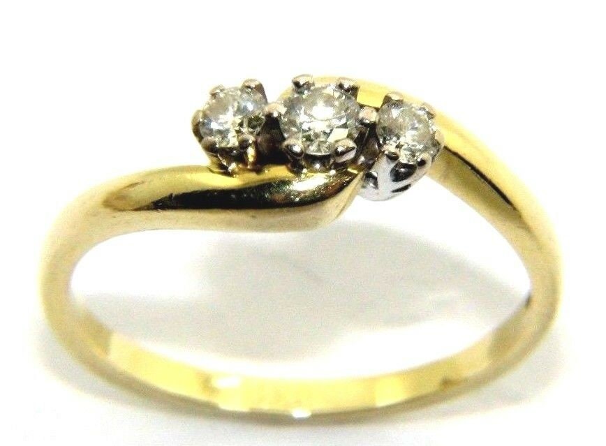 Damen Verlobungsring Aus 750 18 Karat Gelbgold Mit Trilogie Diamant Größe S 1/2 Ref 46448 von PledgeJewellers