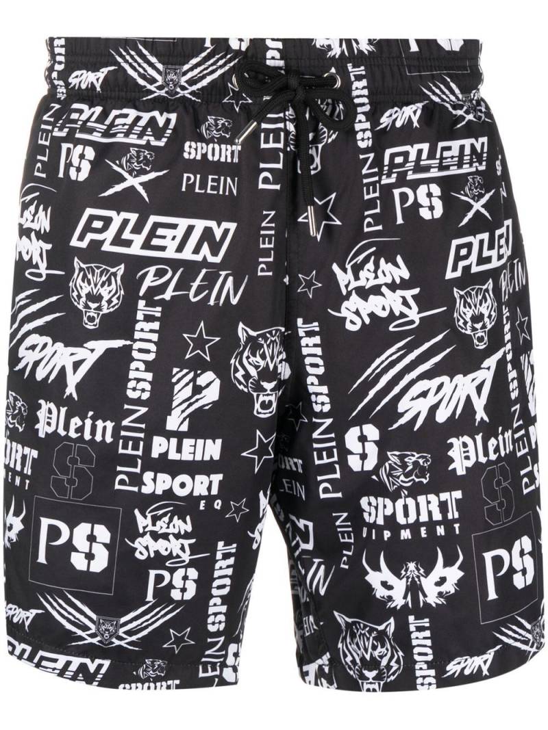 Plein Sport Badehose mit Logo-Print - Schwarz von Plein Sport