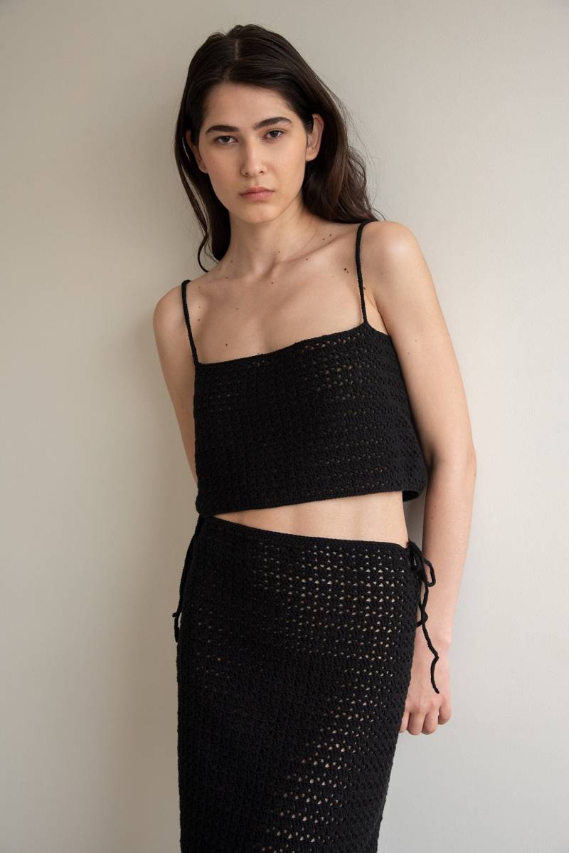 Häkelspitze Top, Rechteckiger Ausschnitt, Offener Stich, Spaghetti-Träger, Minimal Gehäkelt, Locker Geschnitten Das Ida Häkeltop von Plexida