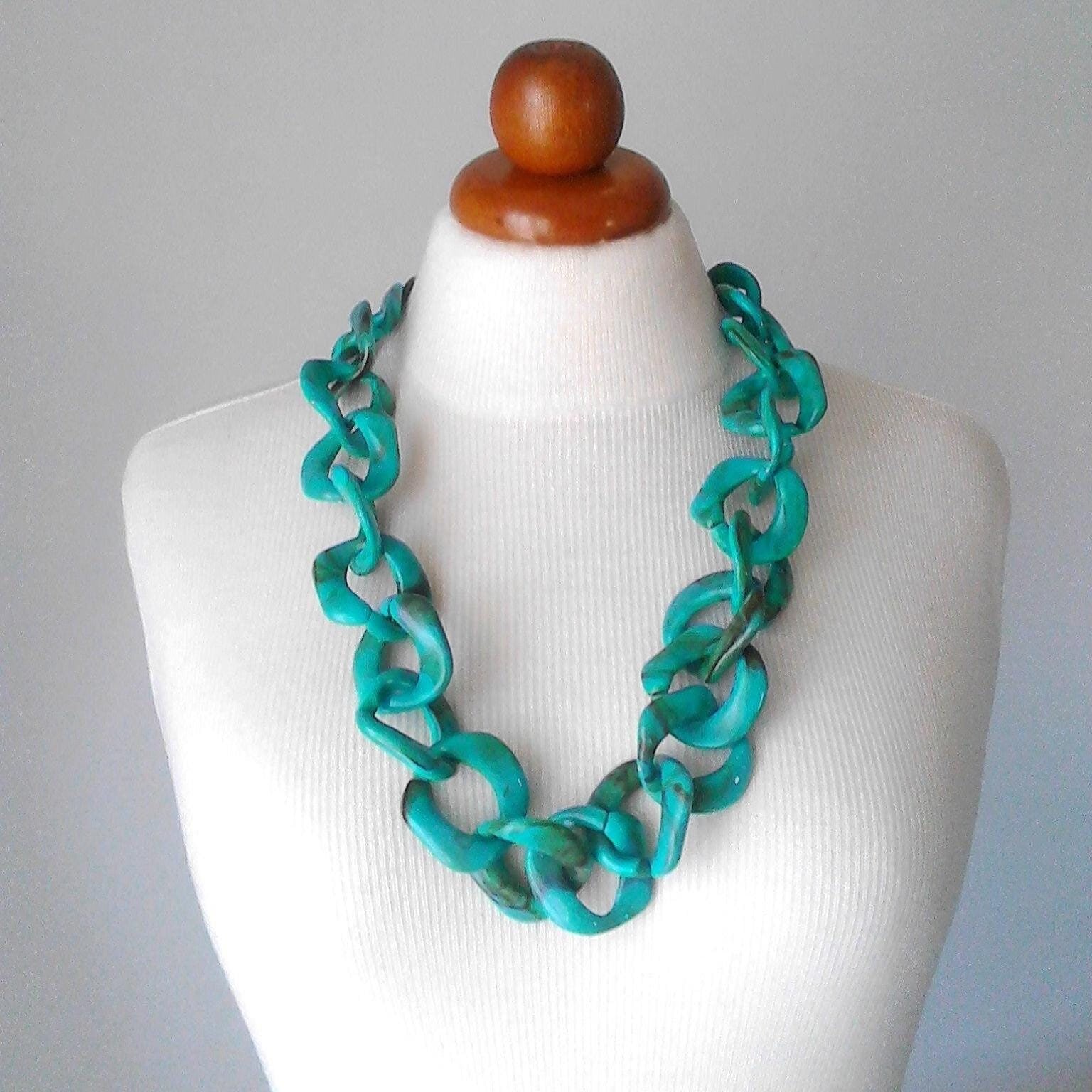 Chunky Halskette Link Gliederkette Acryl-Kette Dicke Kette Frauen Blaugrün Chunky Halskette Link Gliederkette Acryl-Kette Dicke Kette Frauen Blaugrün von PlexisArt