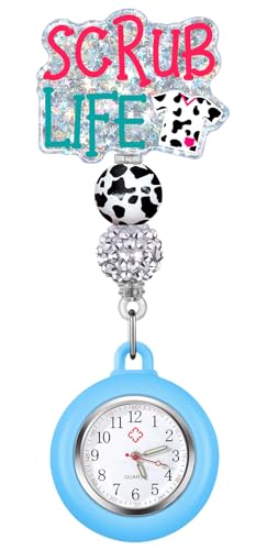 Plifal Krankenschwesteruhr, Taschenuhr mit Sekundenzeiger – einziehbare Uhr mit Sekundenzeiger für medizinisches Personal, Damen, Herren, Blue Scrub Life von Plifal