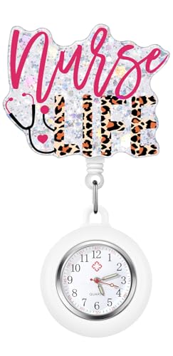 Plifal Taschenuhr für Krankenschwestern, mit Sekundenzeiger, einziehbar, mit Sekundenzeiger, für medizinisches Personal, Damen, Herren, Pink Nurse Life von Plifal