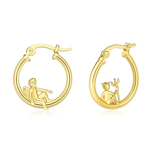 Plikin Angel Devil Mismatched Ohrringe für Mädchen 14 Karat vergoldetes Kupfer Engel Teufel Creolen, 1, Kupfer, Amazonit von Plikin