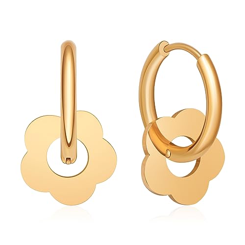 Plikin Blume Creolen Gold Kleine Gänseblümchen Creolen für Frauen Mädchen Edelstahl Ohrringe, 1, Edelstahl, Amazonit von Plikin