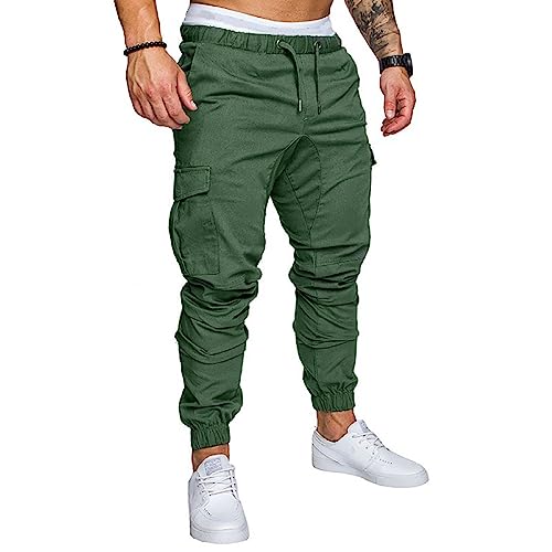 Cargo Hosen Herren Chino Cargohose Herren Baumwolle Jogginghose Herren Freizeithose Cargo Pants mit Taschen 3XL Grün von Plilima