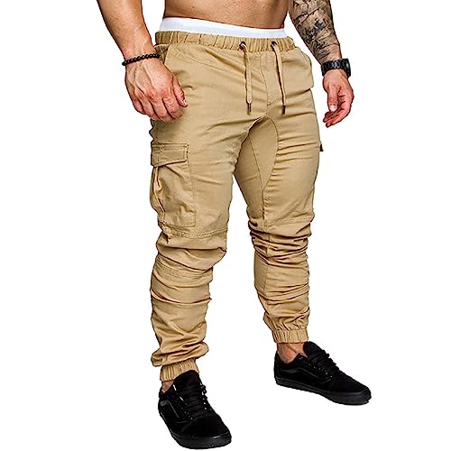 Cargo Hosen Herren Chino Cargohose Herren Baumwolle Jogginghose Herren Freizeithose Cargo Pants mit Taschen L Khaki von Plilima