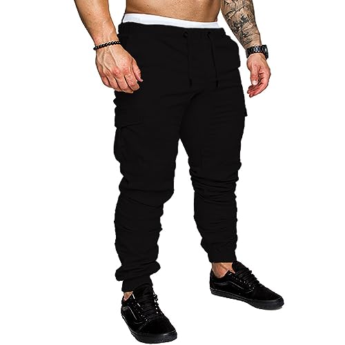 Cargo Hosen Herren Chino Cargohose Herren Baumwolle Jogginghose Herren Freizeithose Cargo Pants mit Taschen XL Schwarz von Plilima