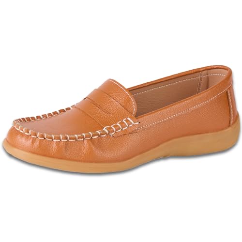 Plilima Damen Loafer Slip On Moccassin Frauen Slipper Bequeme Flacher Schuhe Elegant (Braun,42) von Plilima