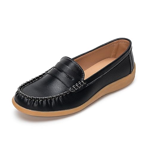 Plilima Damen Loafer Slip On Moccassin Frauen Slipper Bequeme Flacher Schuhe Elegant (Schwarz,36) von Plilima