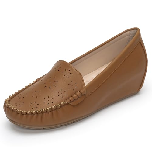 Plilima Damen Loafers Keilabsatz Slip On Mokassins Bequem (B_Braun,37) von Plilima