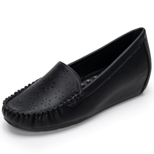 Plilima Damen Loafers Keilabsatz Slip On Mokassins Bequem (B_Schwarz,39) von Plilima