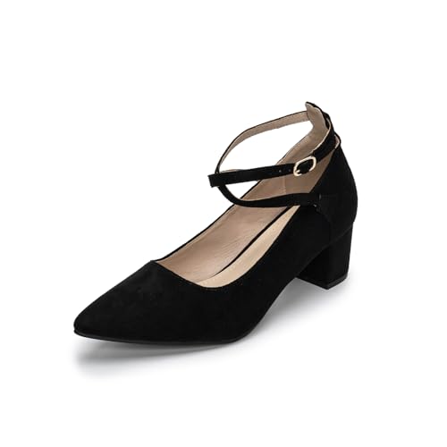 Plilima Damen Pumps High Heels Slingback Riemchen Spangenpumps Abendschuhe Elegant Hochzeitsschuhe Plateau Stilettos Mittelhohem Absatzschuhe Festliche Schuhe (Schwarz,38) von Plilima