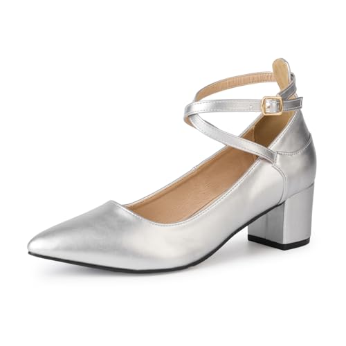 Plilima Damen Pumps High Heels Slingback Riemchen Spangenpumps Abendschuhe Elegant Hochzeitsschuhe Plateau Stilettos Mittelhohem Absatzschuhe Festliche Schuhe (Silber,37) von Plilima