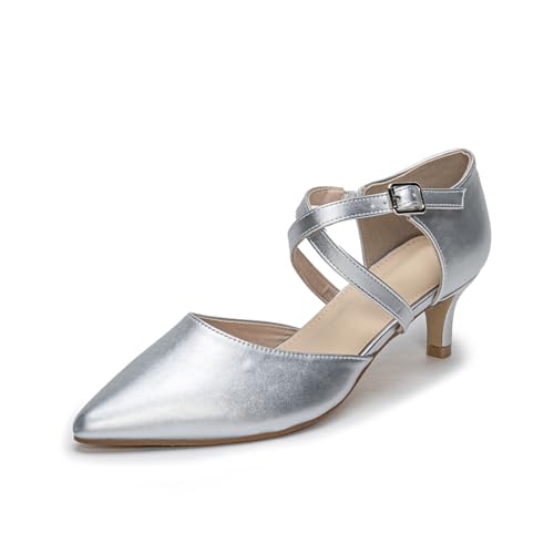 Plilima Damen Pumps Riemchen High Heels Spangenpumps Elegant Abendschuhe Frauen Hochzeitsschuhe Stilettos Festliche Schuhe Sandalen (Silber,41) von Plilima