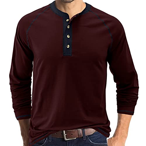 Plilima Henley Shirt Herren Langarm Shirt Regular Fit Langarmshirts Für Herren Tshirt Burgund M von Plilima