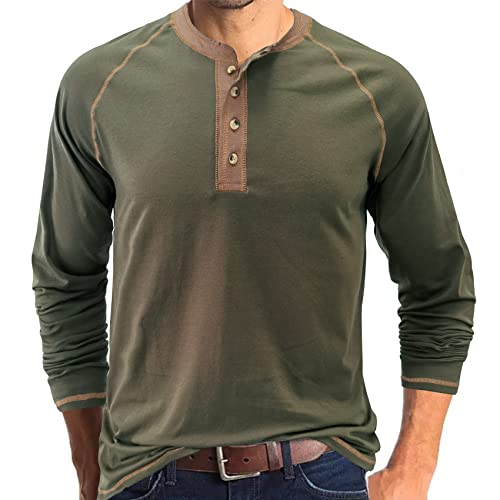 Plilima Henley Shirt Herren Langarm Shirt Regular Fit Langarmshirts Für Herren Tshirt Grün XL von Plilima