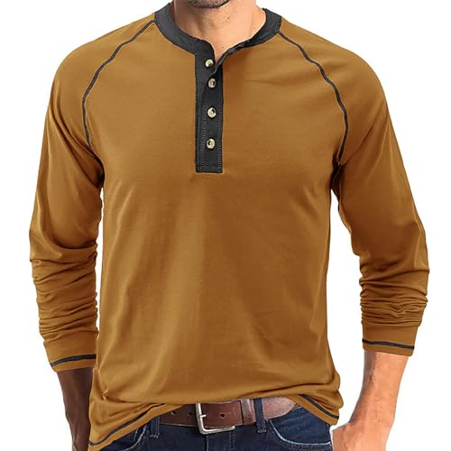 Plilima Henley Shirt Herren Langarm Shirt Regular Fit Langarmshirts Für Herren Tshirt Khaki L von Plilima