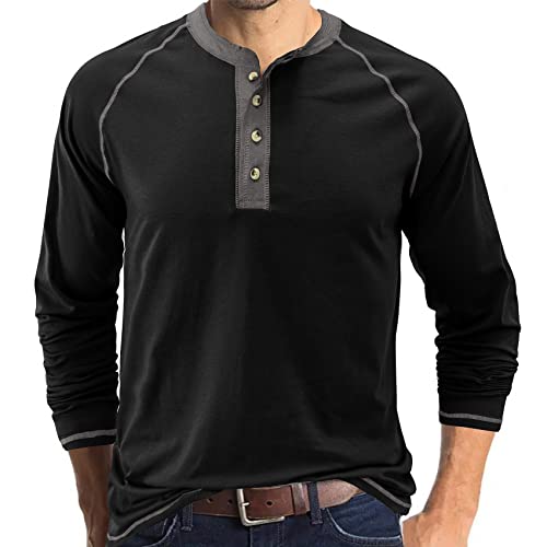 Plilima Henley Shirt Herren Langarm Shirt Regular Fit Langarmshirts Für Herren Tshirt Schwarz L von Plilima