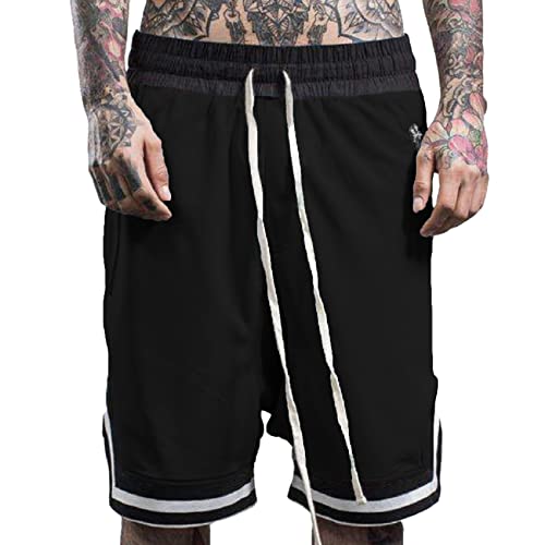 Plilima Herren-Basketball-Shorts, atmungsaktiv, leicht, für Fitnessstudio, Boxen, schnell trocknend, mit Reißverschlusstaschen, Schwarz , L von Plilima