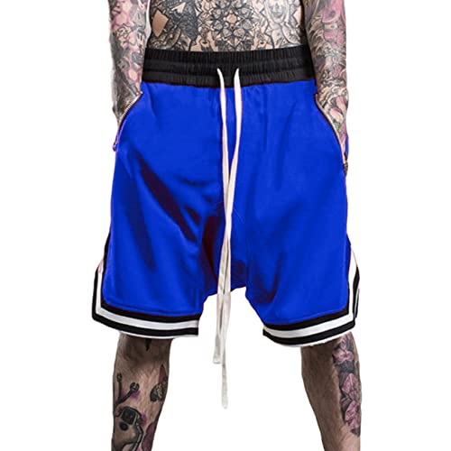 Plilima Herren-Basketball-Shorts, atmungsaktiv, leicht, für Fitnessstudio, Boxen, schnell trocknend, mit Reißverschlusstaschen, blau, L von Plilima