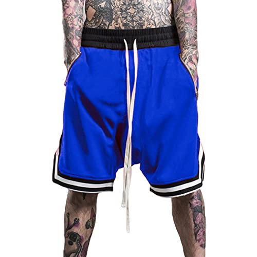 Plilima Herren-Basketball-Shorts, atmungsaktiv, leicht, für Fitnessstudio, Boxen, schnell trocknend, mit Reißverschlusstaschen, blau, M von Plilima