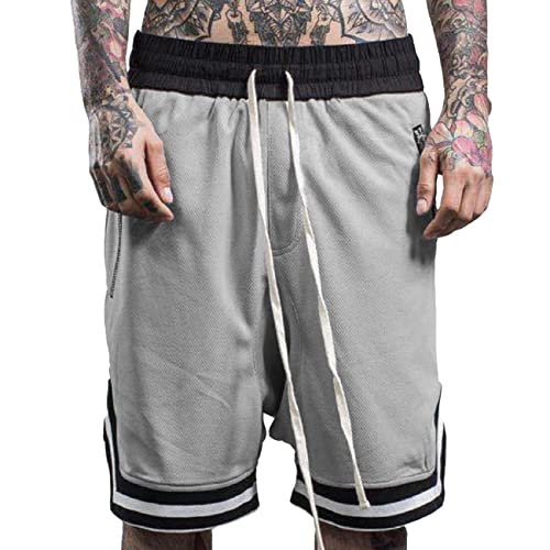 Plilima Herren Basketball-Shorts, atmungsaktiv, leicht, für Fitnessstudio, Boxen, schnell trocknend, mit Reißverschlusstaschen, grau, L von Plilima