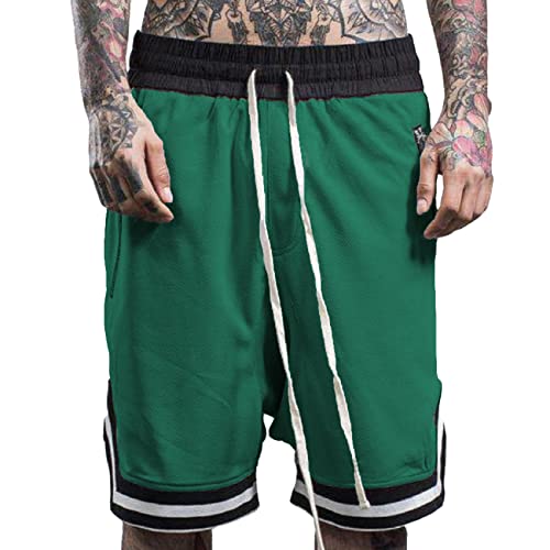 Plilima Herren-Basketball-Shorts, atmungsaktiv, leicht, für Fitnessstudio, Boxen, schnell trocknend, mit Reißverschlusstaschen, grün, 56 von Plilima