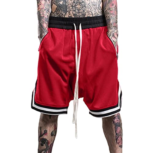 Plilima Herren Basketball-Shorts, atmungsaktiv, leicht, für Fitnessstudio, Boxen, schnell trocknend, mit Reißverschlusstaschen, rot, 56 von Plilima