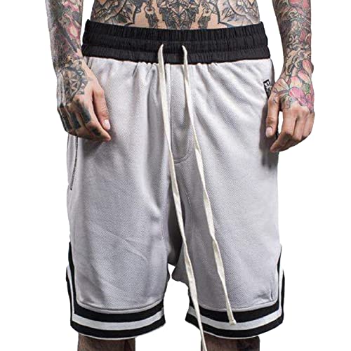 Plilima Herren Basketball-Shorts, atmungsaktiv, leicht, für Fitnessstudio, Boxen, schnell trocknend, mit Reißverschlusstaschen, weiß, L von Plilima