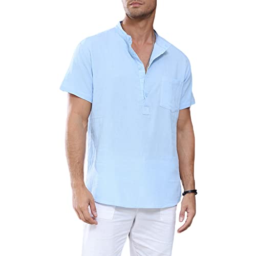 Plilima Leinen Hemd Herren Sommer Kurzarmhemd Herren Sommer Freizeithemden Für Herren Leinenhemd Blau XL von Plilima