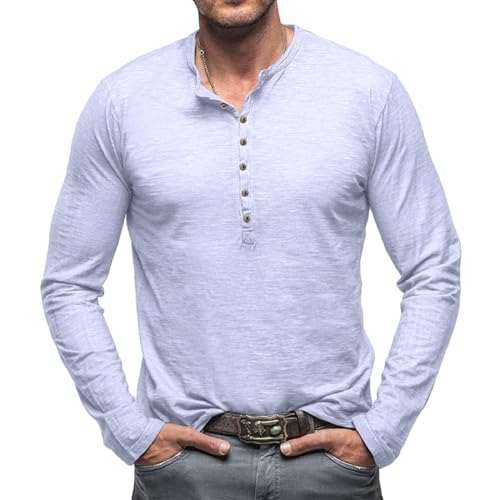 Plilima Herren Hemden Langarm Henley Shirt Herren Vintage Hemd Männer T-Shirt Herren Freizeithemden Herren Weiß XXL von Plilima