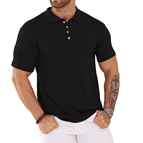 Plilima Poloshirt Herren Kurzarm Golf Poloshirt Herren Polohemd Polo Shirts Männer Polo Tshirt Schwarz M von Plilima