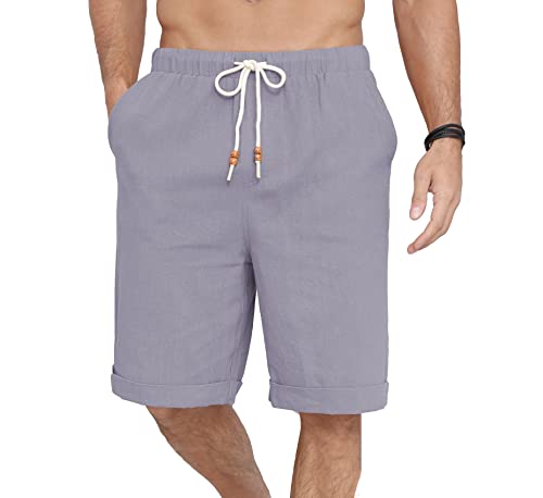 Plilima Leinenhose Herren Kurz -Herren Kurze Hosen Sommer Beach Leinen Shorts Casual mit 4 Taschen Grau 4XL von Plilima