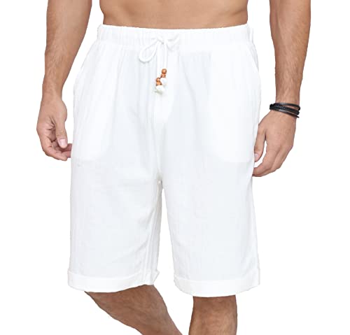 Plilima Leinenhose Herren Kurz -Herren Kurze Hosen Sommer Beach Leinen Shorts Casual mit 4 Taschen Weiß XXL von Plilima