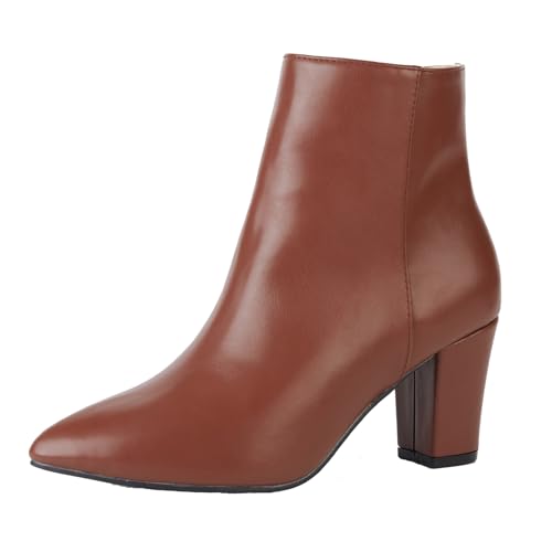 Plilima Stiefeletten Damen Stiefel Ankle Boots Leder Frauen Absatz Schuhe Reißverschluss Bequem Herbst WinterBoot (Braun,38) von Plilima