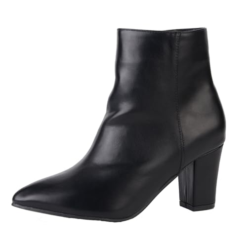 Plilima Stiefeletten Damen Stiefel Ankle Boots Leder Frauen Absatz Schuhe Reißverschluss Bequem Herbst WinterBoot (Schwarz,40) von Plilima