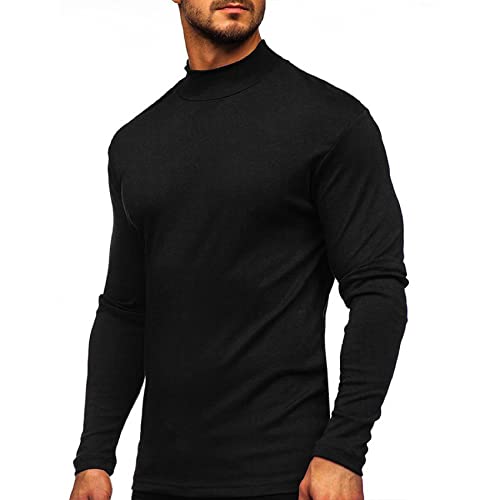 Plilima Turtleneck Herren T-Shirt Long Sleeve Cotton Undershirt Slim Fit Solid Tops, Schwarz , M von Plilima