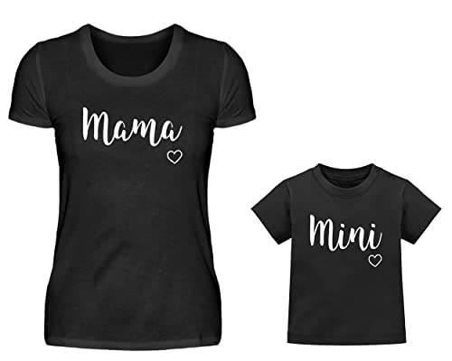 Mutter Baby Partnerlook Set | T-Shirt Für Damen Und Kleinkinder | Mama Und Mini Spruch | Veganes Babyshirt | Mutter Tochter Geschenk | Mama Tochter Oder Sohn Partnerlook Schwarz von PlimPlom