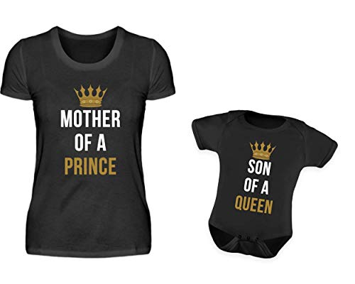 Mama Baby Partnerlook Set Queen Und Prince - Mutter Sohn Partnerlook Set - Mama TShirt Und Baby Body Kurzarm von PlimPlom