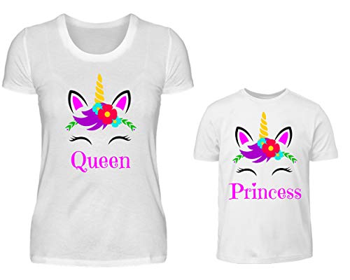 Mutter Tochter Outfit - Damen Shirt und Kinder Shirt Mit Einhorn - Mama Tochter Partnerlook - Queen Und Princess Partnershirts von PlimPlom