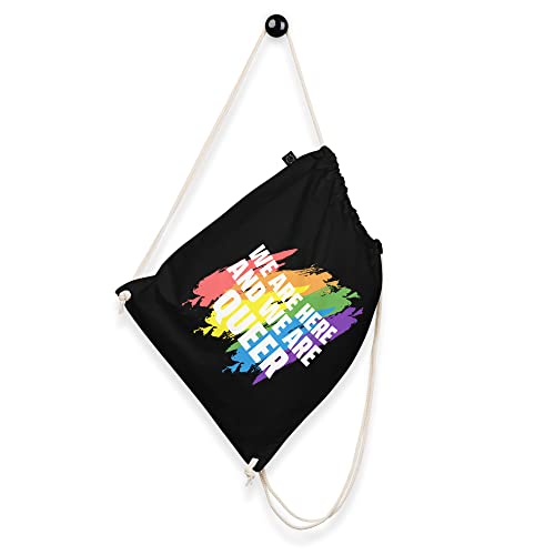 PlimPlom LGBTQ Tasche Schwarz Aus Baumwolle - LGBTQ Turnbeutel - LGBTQ Rucksack - LGBTQ Accessoires - Gay Pride Stoffbeutel - Regenbogen Flagge Design von PlimPlom