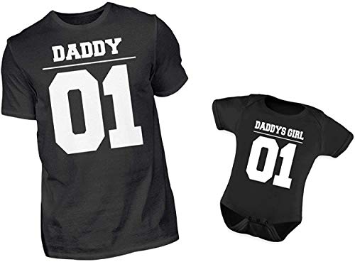 Vater Baby Partnerlook Set Daddy 01 Und Daddys Girl 01 T-Shirt Und Babybody Strampler Für Die Tochter von PlimPlom