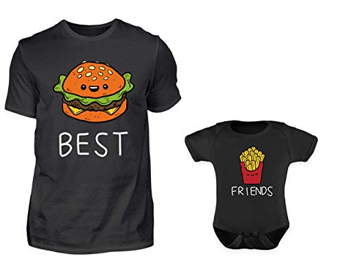 Vater Baby Partnerlook Set - Herren Shirt Und Baby Body Kurzarm - Papa Baby Partnerlook - Papa Baby Geschenk - Vater Baby Outfit - Vatertag (Burger Und Pommes) von PlimPlom