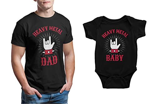 Vater Baby Partnerlook Set - Herren Shirt Und Baby Body Kurzarm - Papa Baby Partnerlook - Papa Baby Geschenk - Vater Baby Outfit - Vatertag (Heavy Metal Dad) von PlimPlom