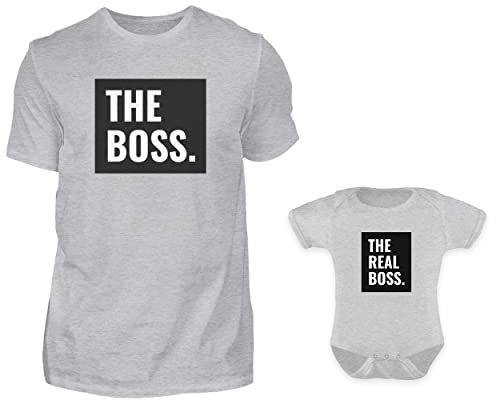 Vater Baby Partnerlook Set - Herren Shirt Und Baby Body Kurzarm - Papa Baby Partnerlook - Papa Baby Geschenk - Vater Baby Outfit - Vatertag (The Boss 2) von PlimPlom