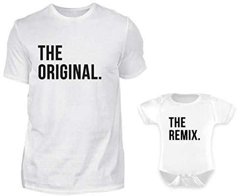 Vater Baby Partnerlook Set - Herren Shirt Und Baby Body Kurzarm - Papa Baby Partnerlook - Papa Baby Geschenk - Vater Baby Outfit - Vatertag (The Original The Remix Weiß) von PlimPlom