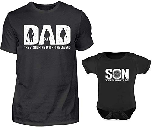 Vater Baby Partnerlook Set - Herren Shirt Und Baby Body Kurzarm - Papa Baby Partnerlook - Papa Baby Geschenk - Vater Baby Outfit - Vatertag (Wikinger) von PlimPlom